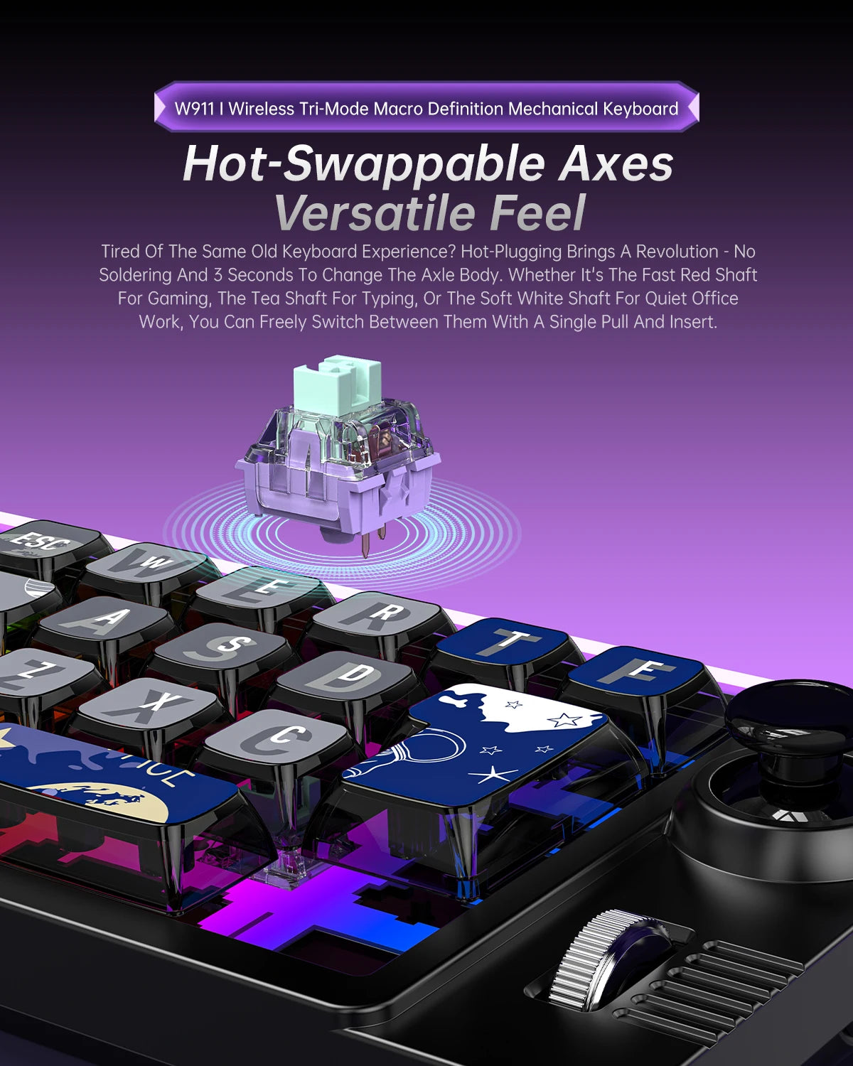 Hot Swap Bluetooth Wireless Mechanical Keyboard with Volume Scroll Jostic Backlit Wired Keyboard Programmer Gaming Keypad