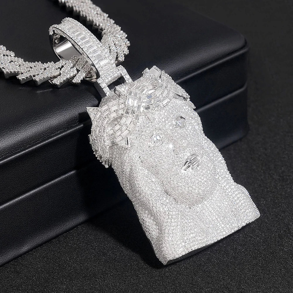 Висулка Moissminer Baguettes с глава на Исус VVS Moissanite S925 Сребърни колиета Iced Out за мъже и жени Хип-хоп бижута Pass Tester GRA