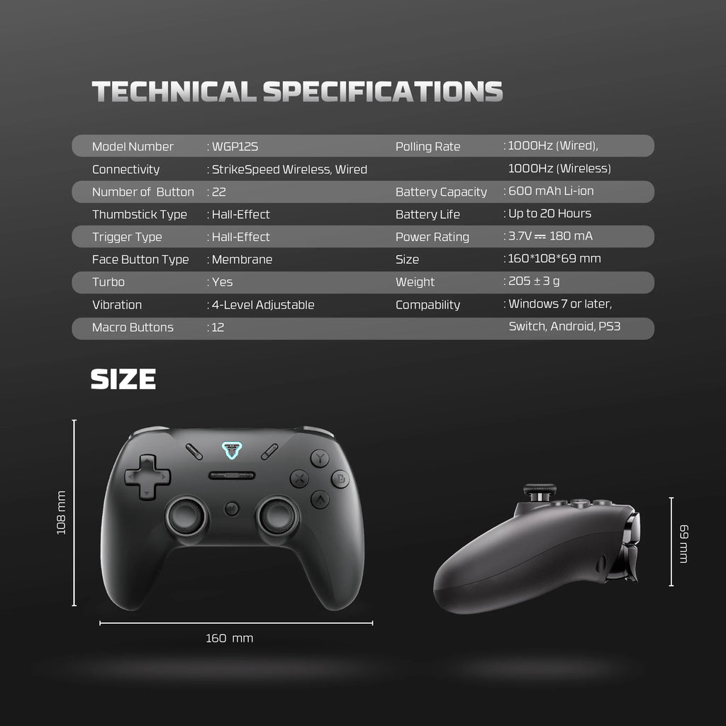 FANTECH REVOLVER III WGP12S Game Controller 1000hz Wireless Gamepad Hall-Effect Triggers Joystick Gyroscope Controller for ps4