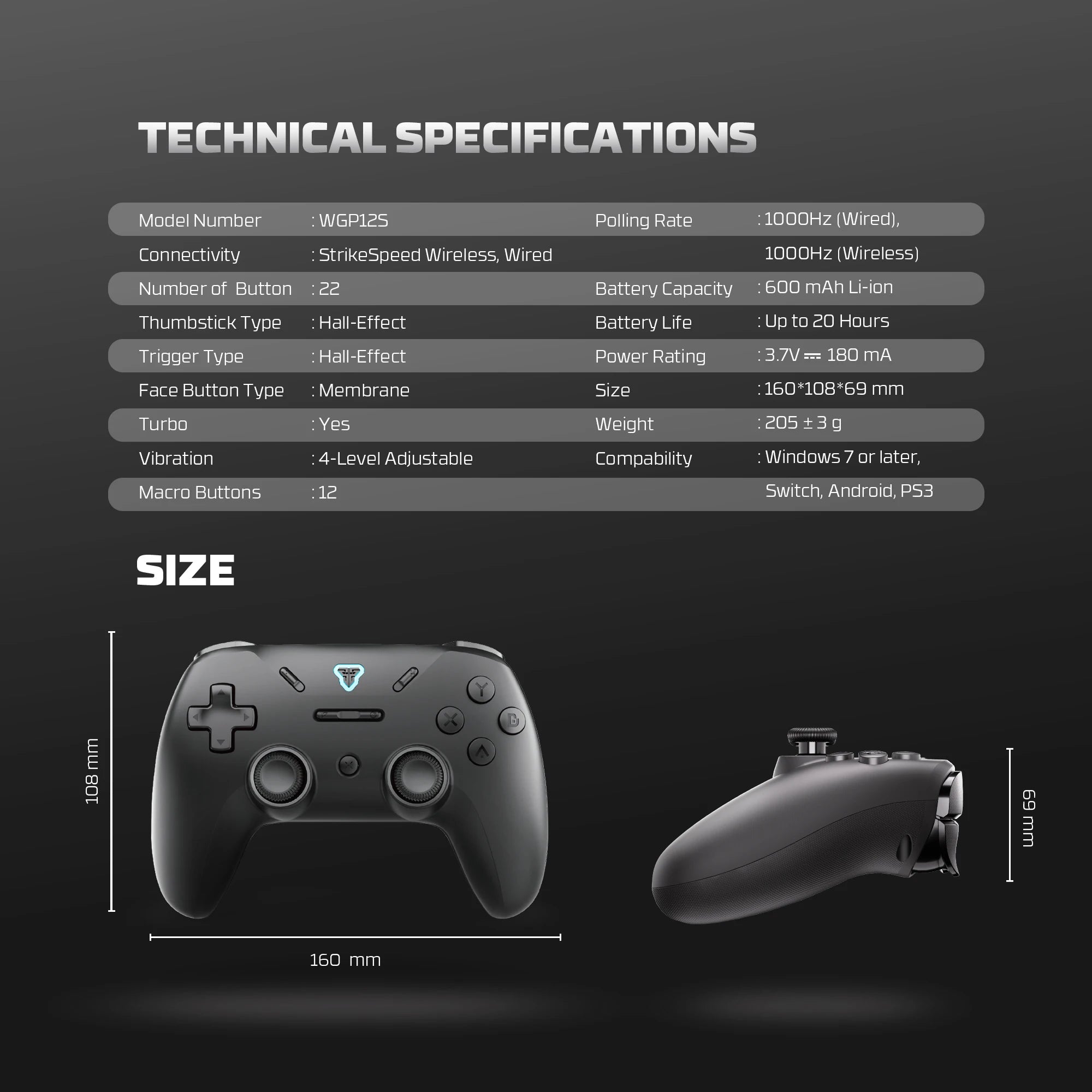 FANTECH REVOLVER III WGP12S Game Controller 1000hz Wireless Gamepad Hall-Effect Triggers Joystick Gyroscope Controller for ps4