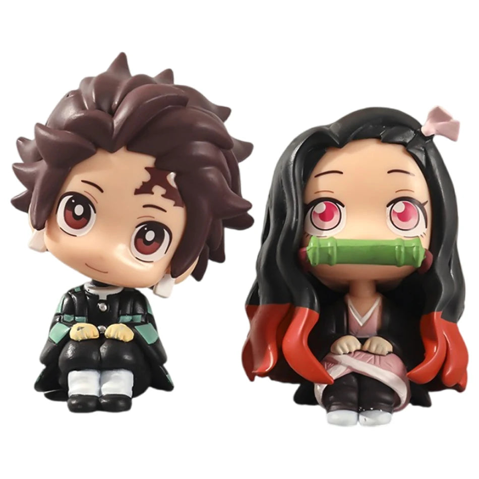 8/9cm Anime Cute Q Versão Demon Slayer Action Figure Sentada Tanjiro Kamado Nezuko PVC Action Model Kid Toy Gift