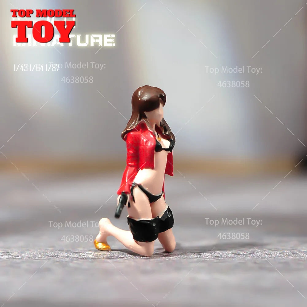 Bemalte Miniaturen 1/87 1/64 1/43 Anime Kniende Haltung Halten Pistole Schönheit Mädchen Szene Requisiten Figuren Modell Für Autos Fahrzeug Spielzeug