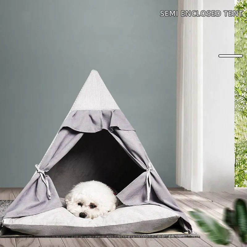 Foldable Portable Teepee Cat Bed With Cushion Luxury Puppy Excursion Pet Tent House