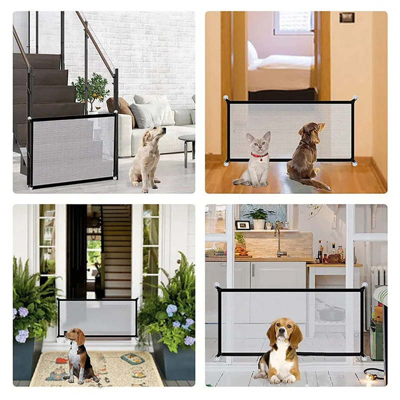 2X Pet Safety Guard Mesh Dog Gate,Pet Gate Magic Gate For Dogs, Folding Safety Gates Install Anywhere Wide Safety-ABQU