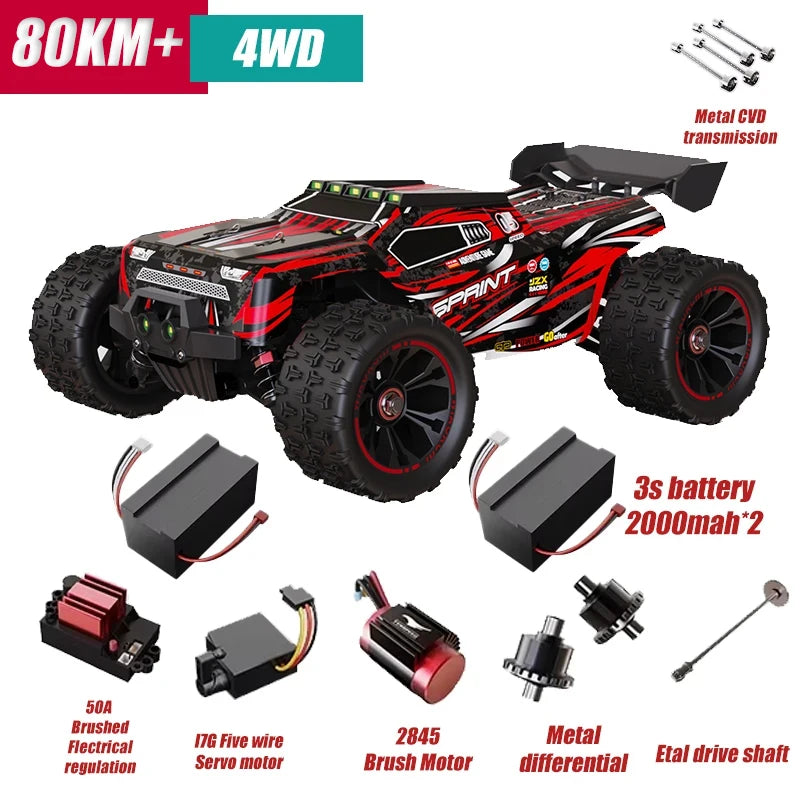 Rc Car Off Road 4x4 High Speed 80KM/H Remote Control Car with LED Headlight Brushless 4WD 1/14 Monster Truck Toys for Boys Gift