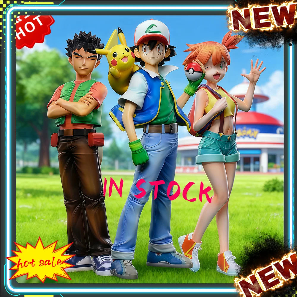 BKM 18cm Anime Figures Set Ash Ketchum Brock & Misty PVC Figurine Statue Model Doll Collection Decoration Room Desk Toy Gift