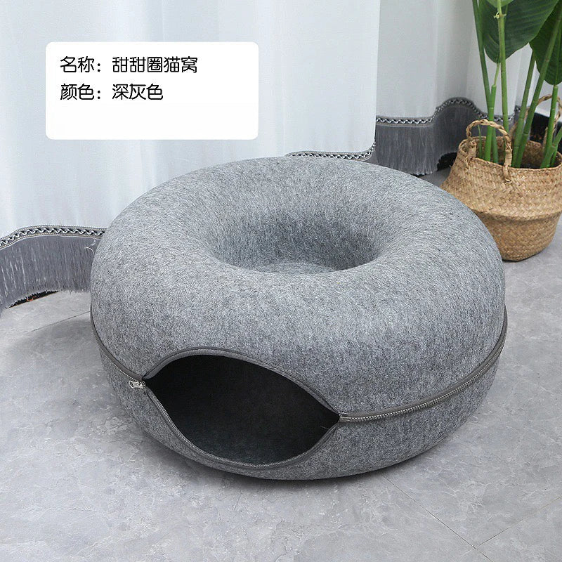 Donut Katzenbett Interaktiver Tunnel Haustier Filz Indoor Spielzeug Katzen Haus Kätzchen Trainingsspielzeug Katzenhütte Haustierbedarf