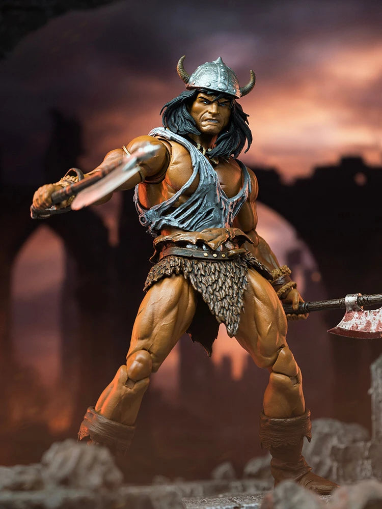 HC Studio 1/12 Barbarian Conan Muscle Body Warrior Action Figure Black Stone War Armored 6inch Full Set Soldier Model Doll