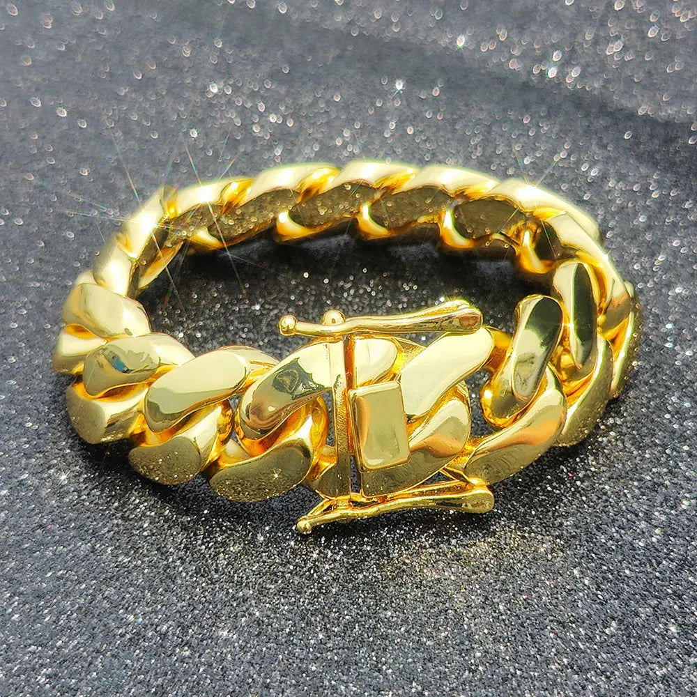 Herren 22mm Cuban Link Armband Hip Hop Schwere Messing Miami Cuban Link Kette Chunky Armband Schmuck Für Jungen Geschenk Drop Shipping