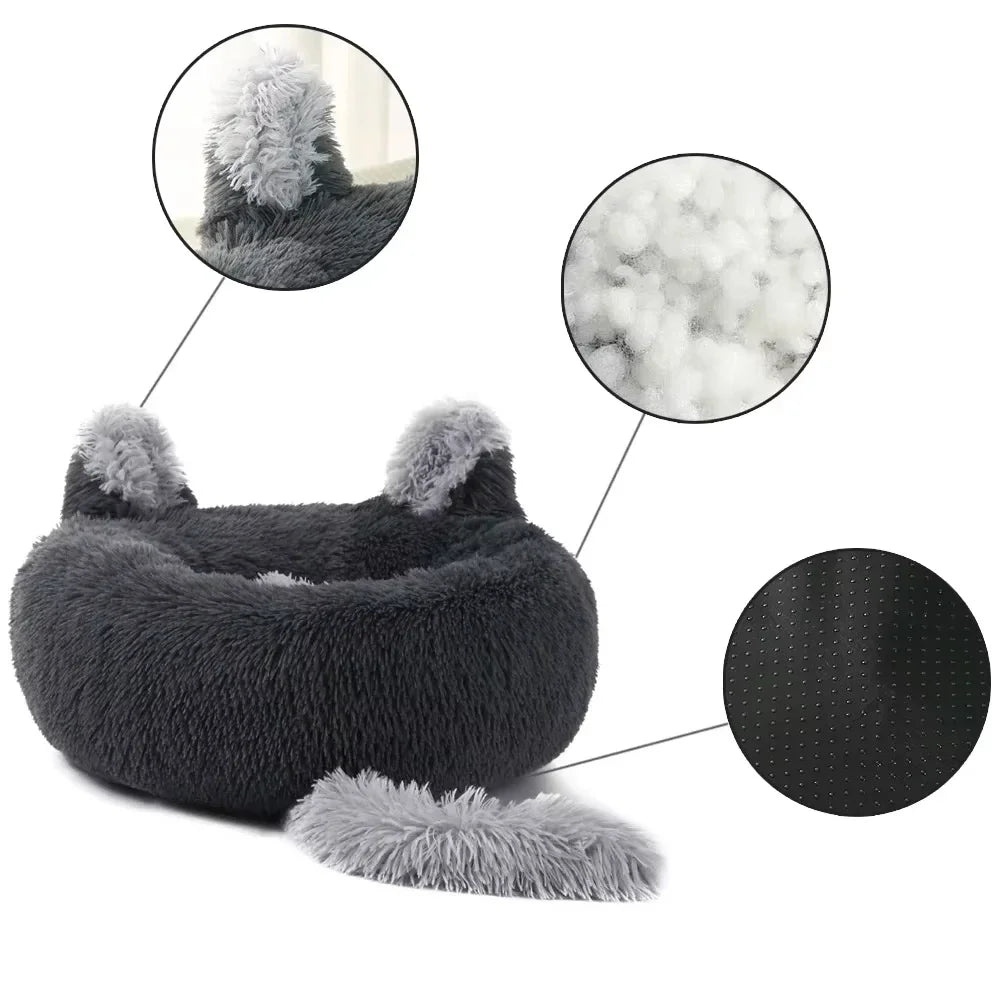 Cartoon Cat Bed Pet Nest Super Soft Warm Round Pet for Bed Semi Enclosed Dog and Cat House 2 in 1 Sleeping Bag Cat Princess Bed