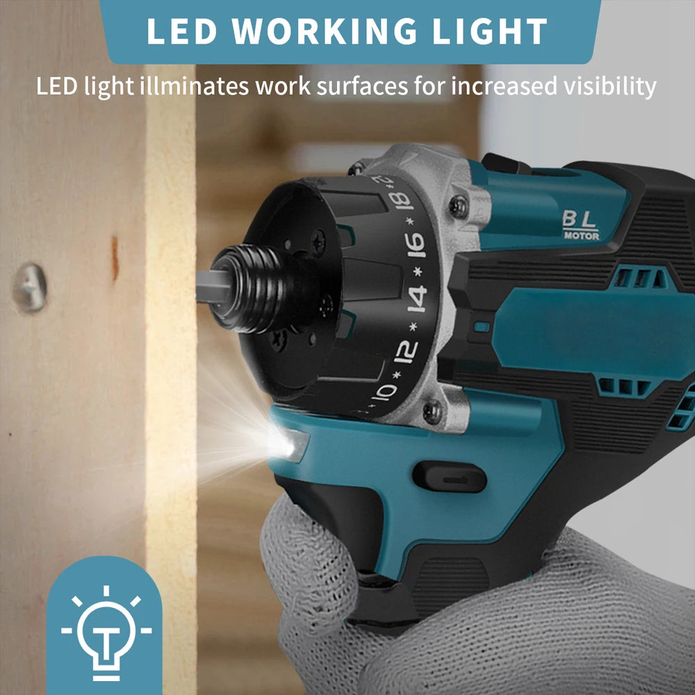 1000W 20+1 Torque 1/4inch Brushless Electric Screwdriver Cordless Electric Drill Power Tool for Makita 18v Battery 280N.m