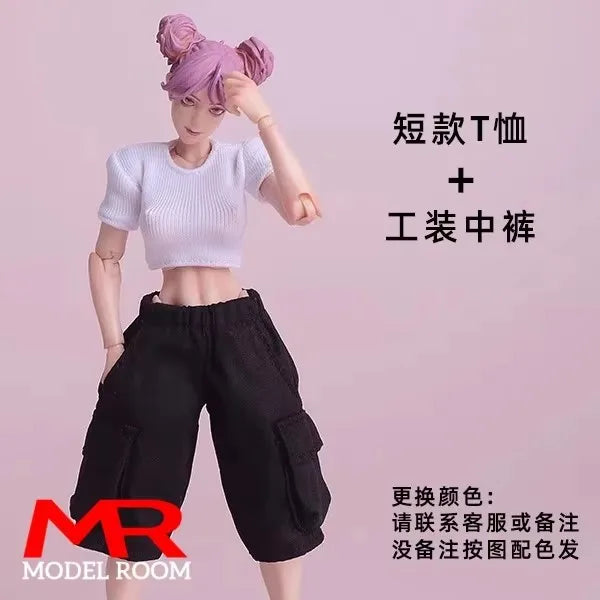 ATStory 1/12 Female Short T-shirt Zipper Jacket Clothes Model Fit 6'' SnailShell SHF ML Romankey Soldier Action Figure Body Doll