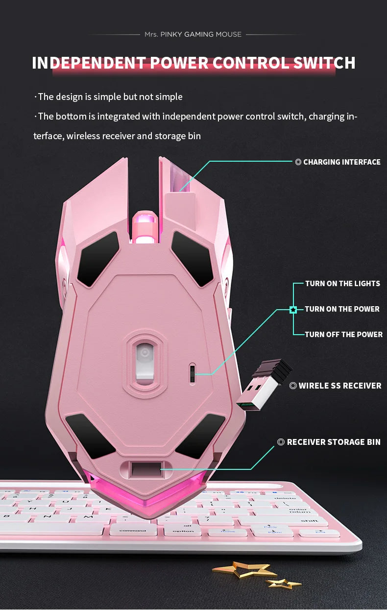 Gaming-Maus mit Stummschaltung, niedliche RGB-Gamer-Mäuse mit 6 Tasten, optische Büro-Computermaus für Desktop-Laptop, ergonomische Spielmaus