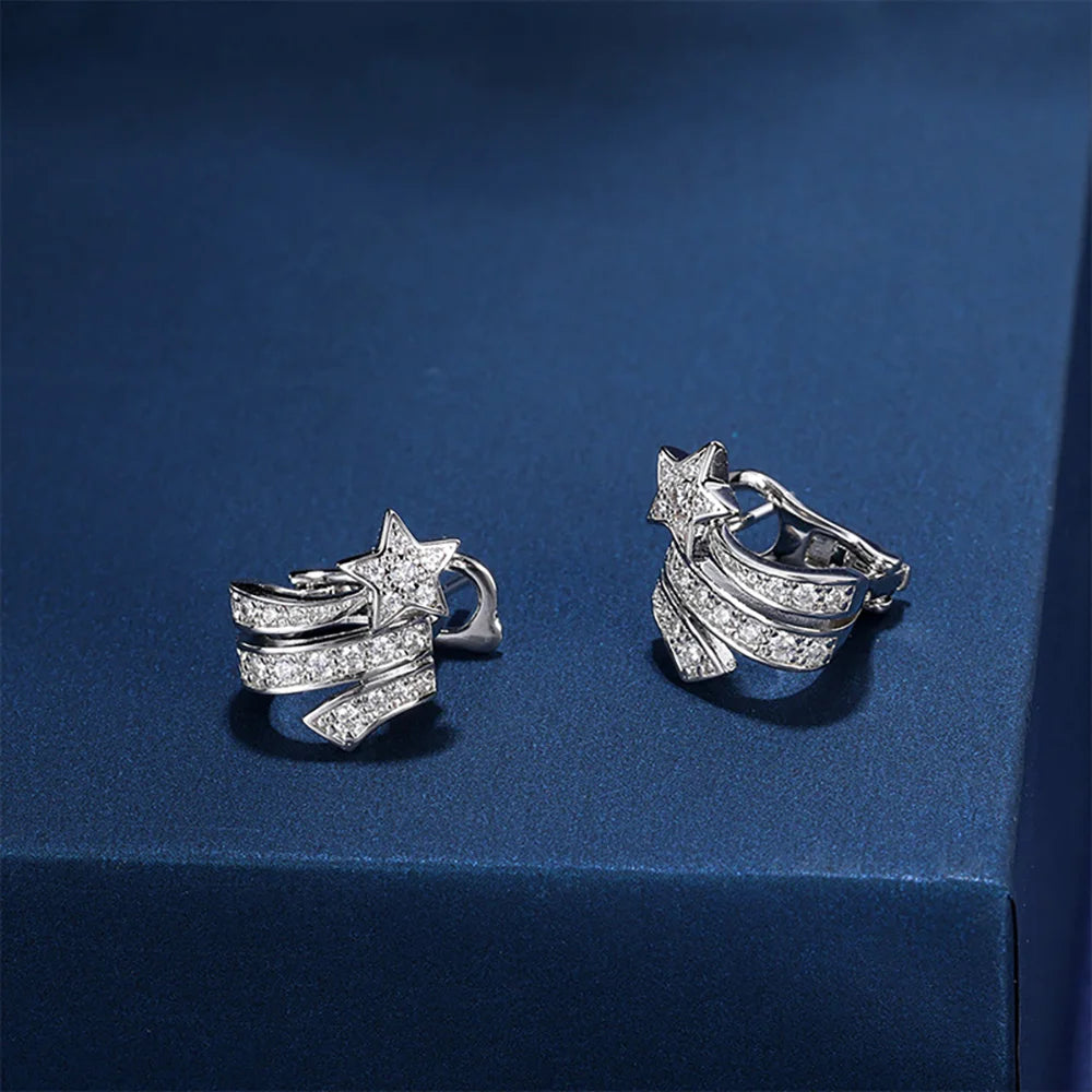 Custom Real Platinum PT950 Clip Earrings Women Engagement Anniversary Wedding Earrings Moissanite Diamond Earrings Shooting Star