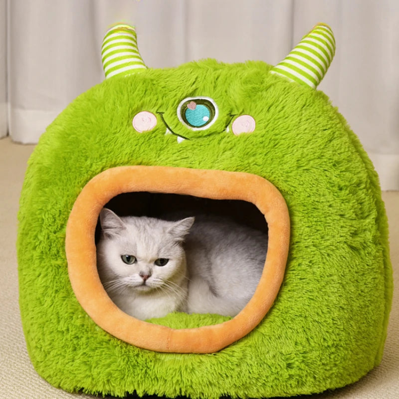 Fully Enclosed Safe and Cozy Cartoon Monster Pet Bed for Dogs and Cats Four Seasons Universal Soft and Warm for Winter Cat House