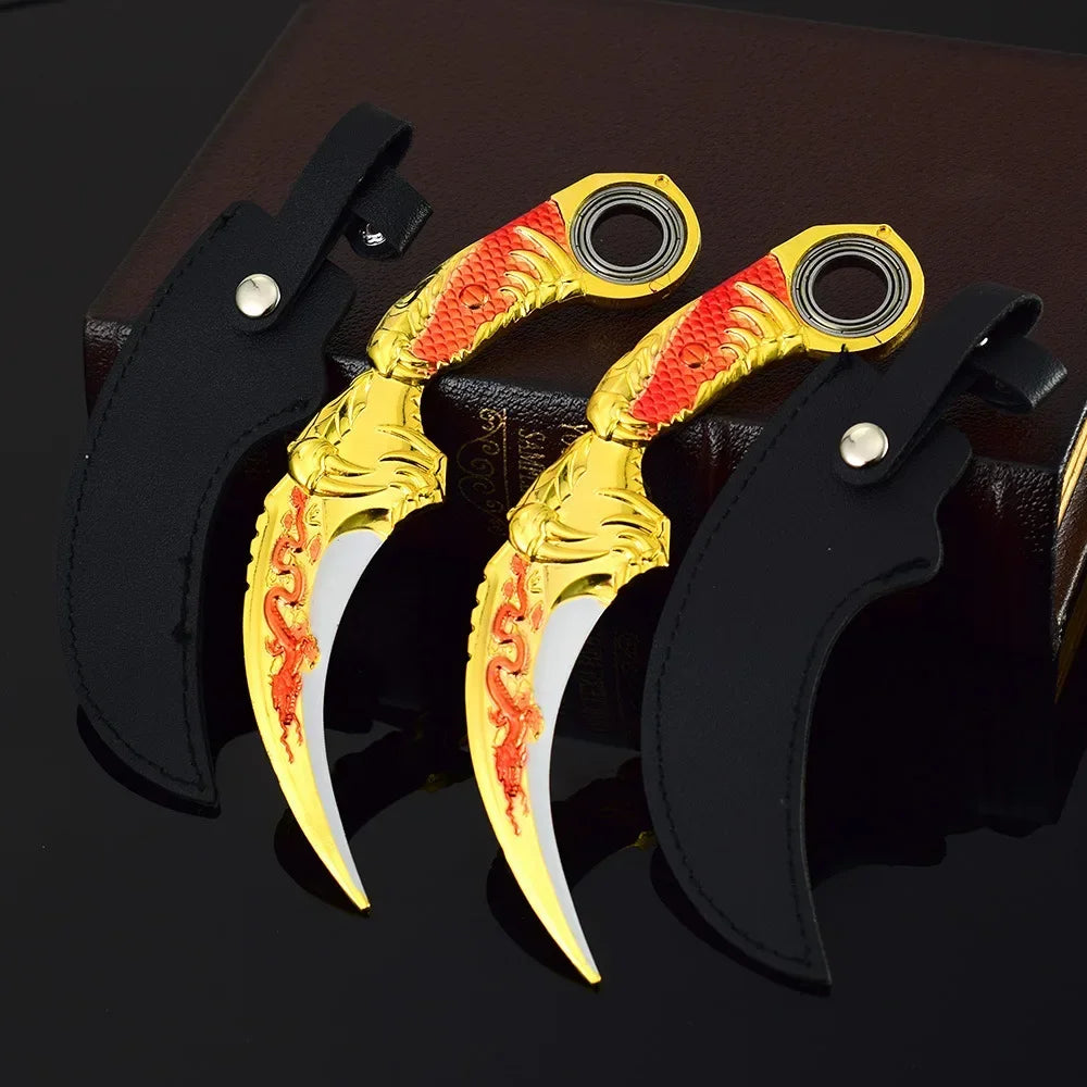 17CM Karambit Игра Живот и смърт Периферна Тъмна Луна Двойни Шипове Метален Модел Безопасност Мили Тери Влак Нож Играчки Меч Момче Подарък