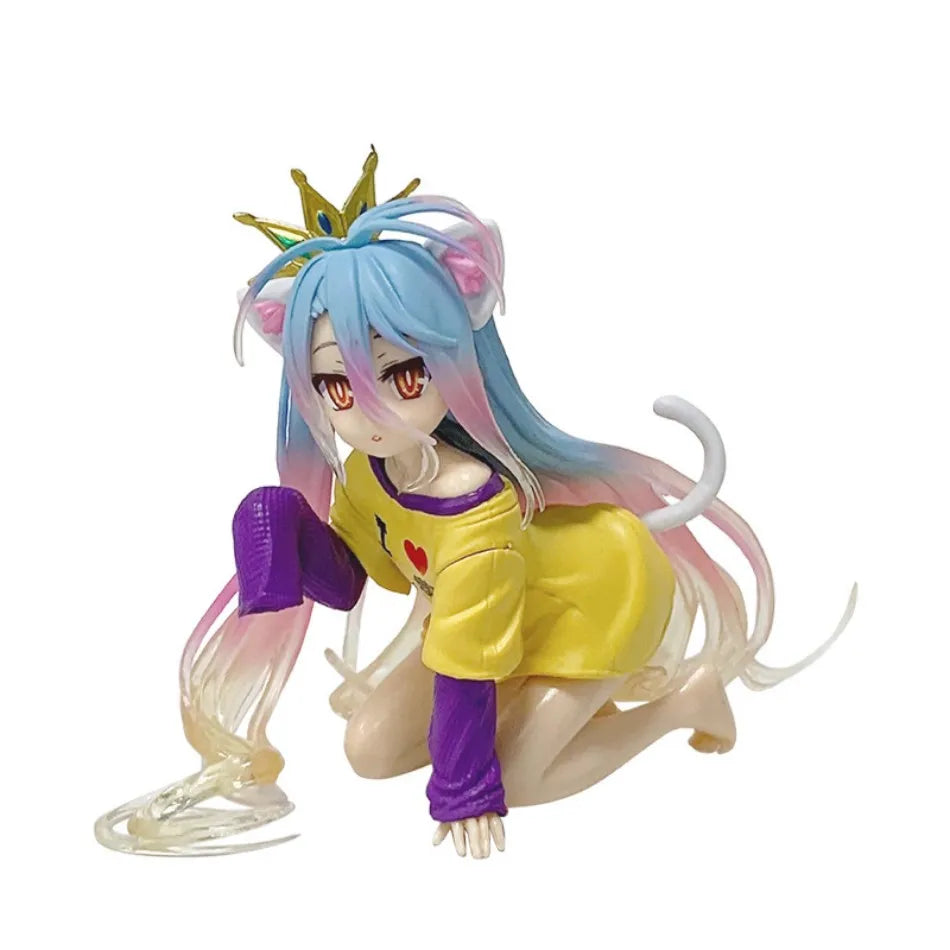 In stock anime no game no life: zero shiro desktop cute white figure for cat ear t-shirt 10cm model toy figure ornaments present