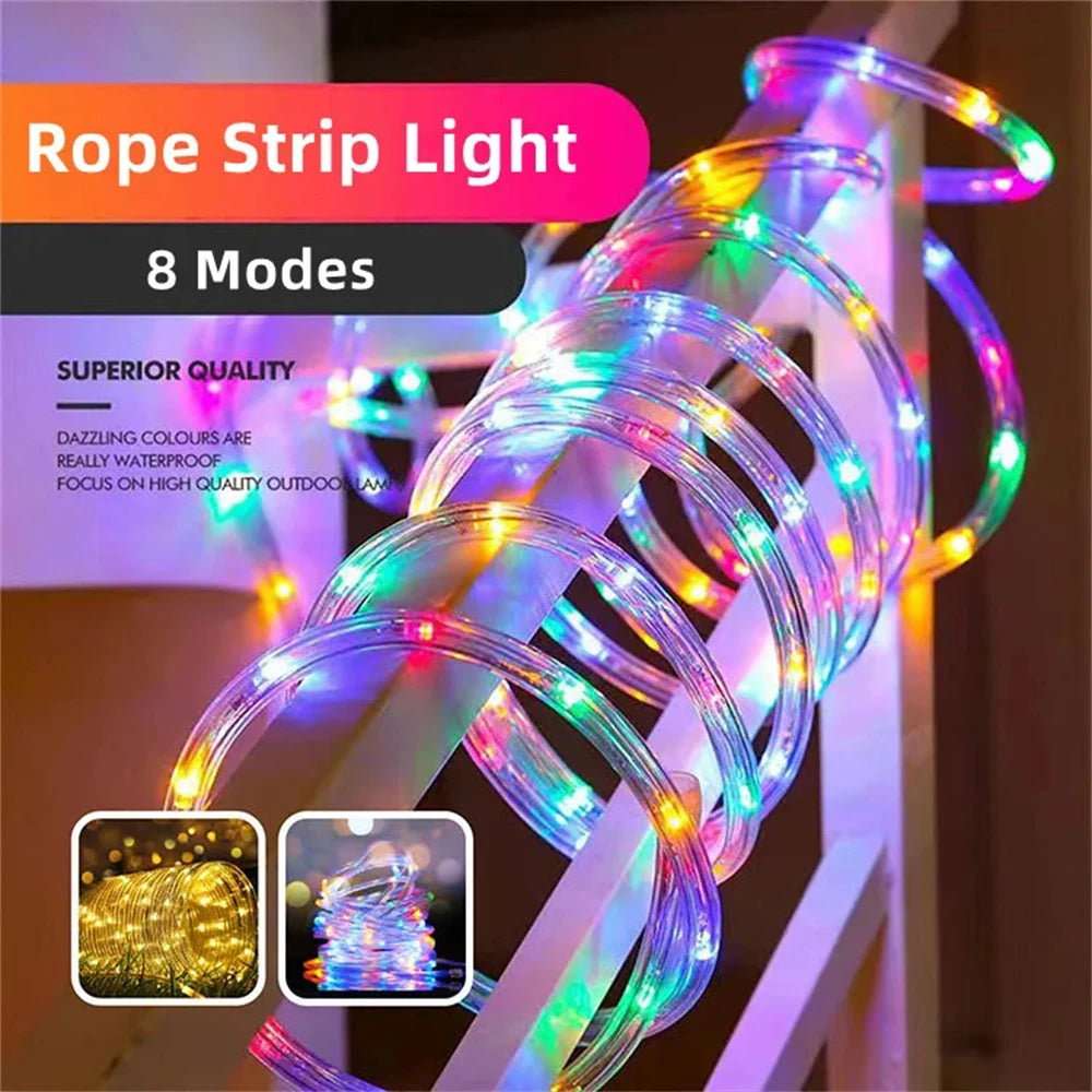 7M/12M/22M/32m Outdoor Solar Tube Rope Led Light Garden Christmas Decoration Fairy String Light Outdoor Wedding Party Led Lamp