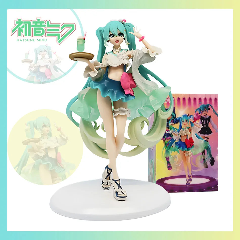 18CM Anime Hatsune Miku Melon Soda Float Figure Cute PVC Doll Collectible Action Figure for Gift Sweet Sweets Theme Standing Toy