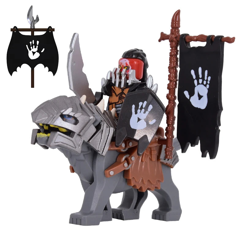 1PCS Medieval lotr Figures Orc Cav BanV Soldiers Brown Wolf rider Mount Knights Building Blocks Bricks Toys for children gifts