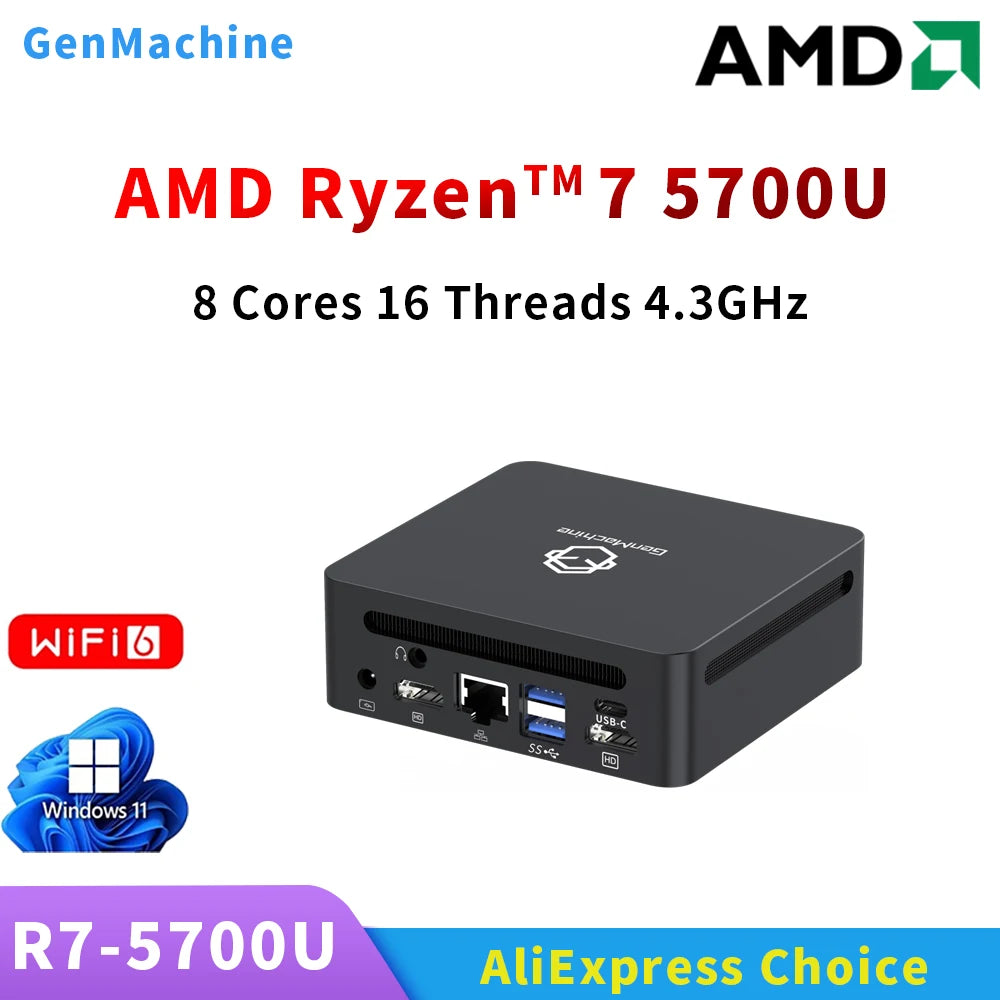 GenMachine Mini PC Ryzen 5700U Support Windows 11 DDR4 3200MHz RAM AMD WiFi6 Diy Gaming Computer Pc Gaming Mini Pc Ordenador