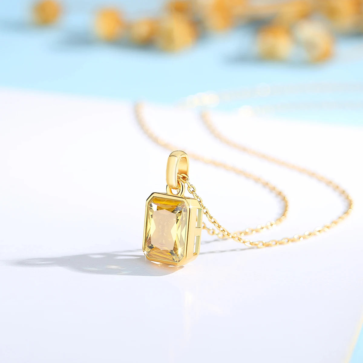 Szjinao 100% Echt 18k Gold Halskette Für Frauen 8*10mm Gelb Stein Rechteck Mit Zertifikat AU750 K gold Anhänger Hochzeit Geschenk
