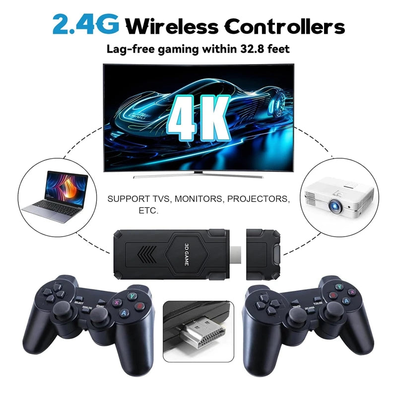 X2 Blue Video Game Stick 4K Video Game Stick Console 2.4G Double Charging Wireless Controller HD 40000 Games 128G Retro Games