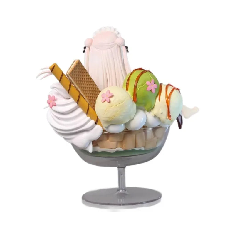 Summer Tale Resin Figure Set - Elegant Kimono & Sweet Ice Cream Girl, Contrast Aesthetic Pc Decor Collectible