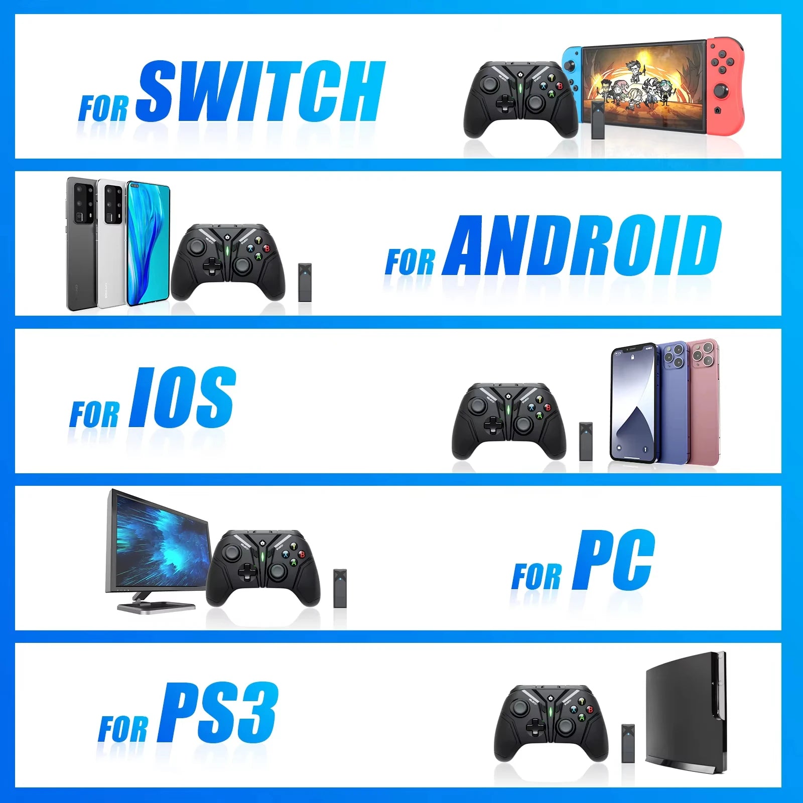 Wireless Gamepad for Nintendo Switch, Android, IOS, PC & Steam Games Hall Effect Stick with Six-axis Bluetooth Game Controller