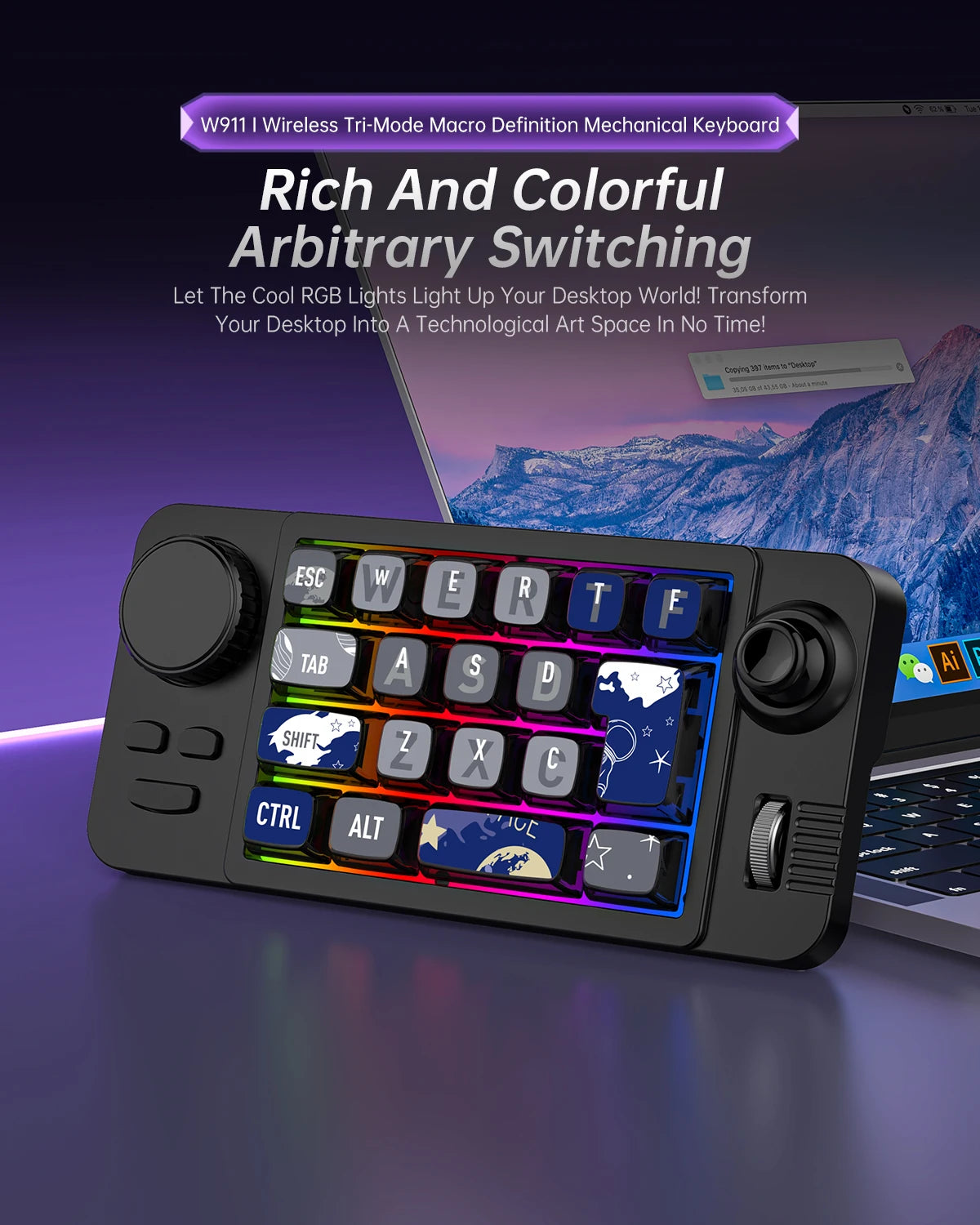 Hot Swap Bluetooth Wireless Mechanical Keyboard with Volume Scroll Jostic Backlit Wired Keyboard Programmer Gaming Keypad