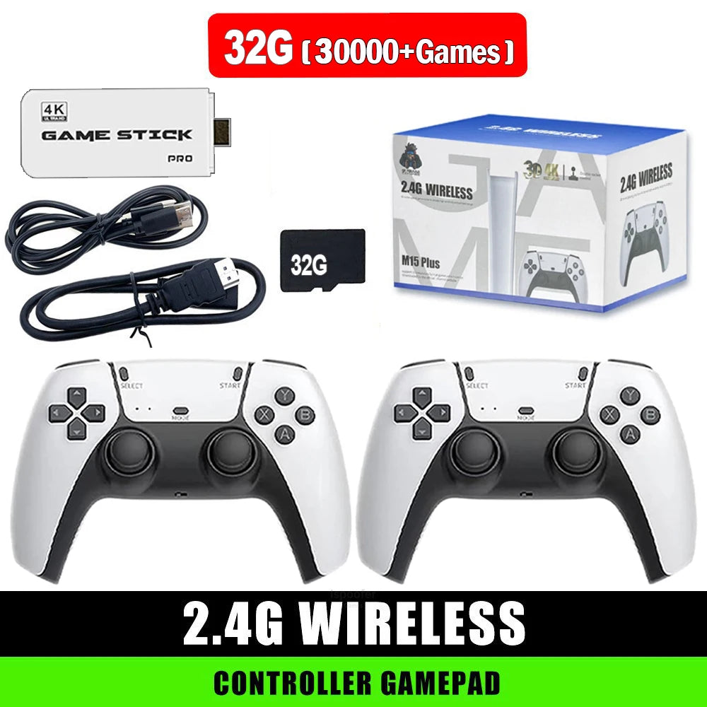 4K Mini TV Game Stick Video Game Console Built-in 30000+/40000 Games 64G Handheld Game Player Wireless Controller Retro Gamepad