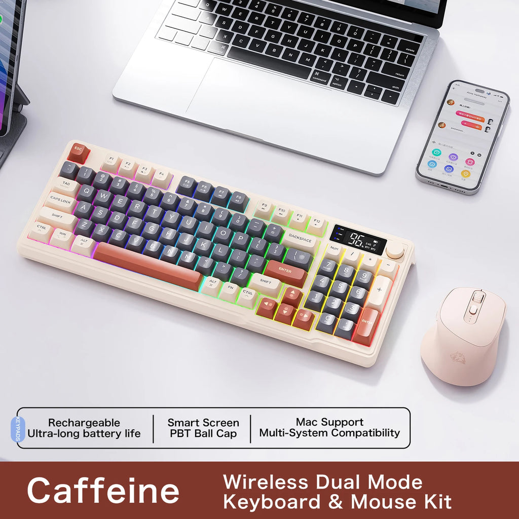 M96 Screen Wireless Keyboard Mouse Kit ZIYOULANG Bluetooth Keyboard With Mouse Gaming,Electronic Screen, Multi-Device Connection