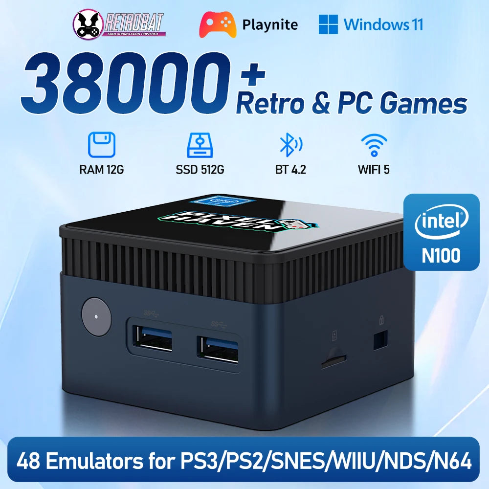 Game Console With 38000+Games Mini PC With N100/Windows 11 Emulators For PS3/PS2/Wii/WiiU/N64/NES/GBA/NDS Plug&Play Game PC