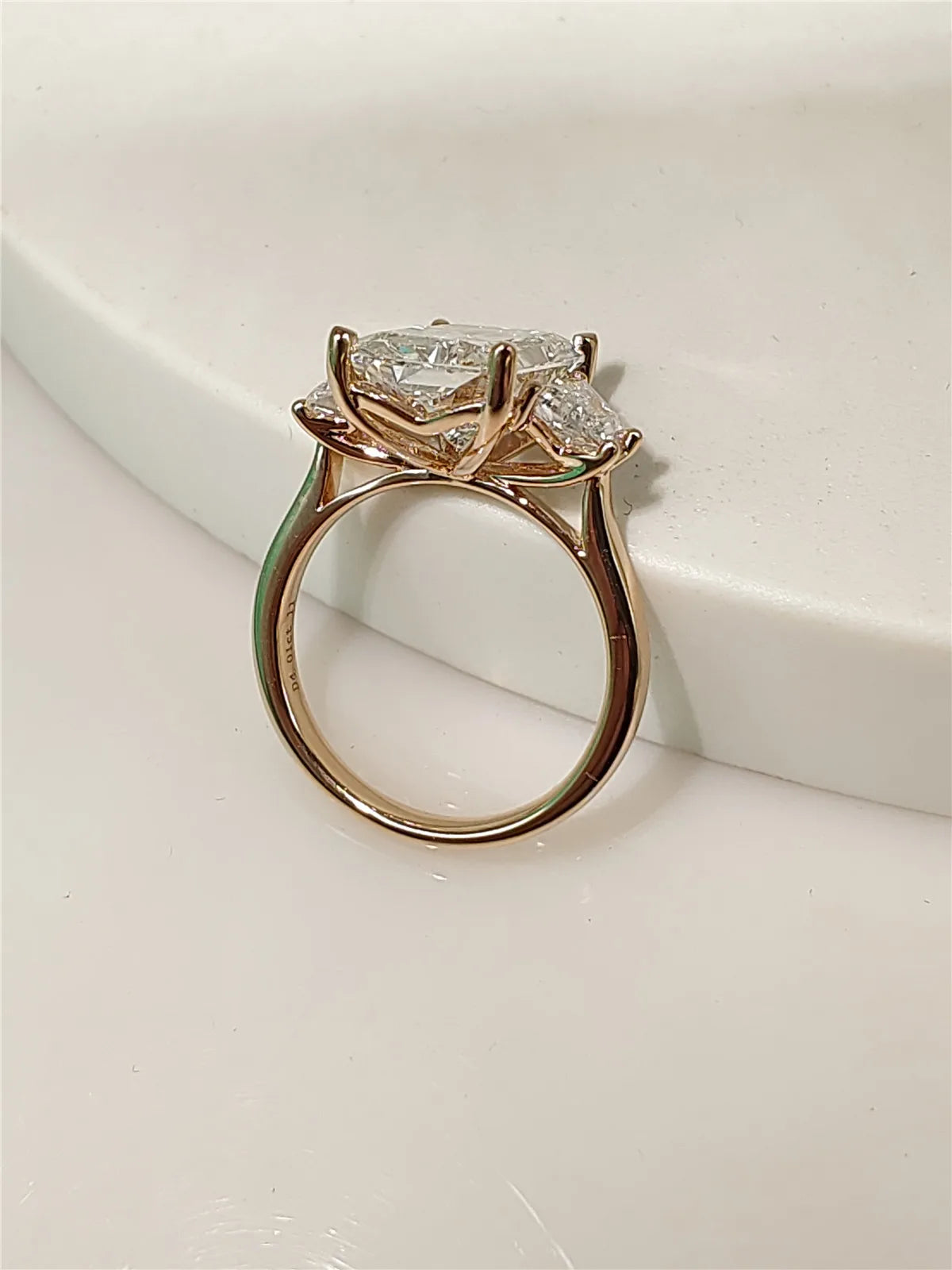 14K real gold laboratory grown 4-carat Radine 3-stone diamond ring engagement ring women's rose gold wedding diamond ring custom