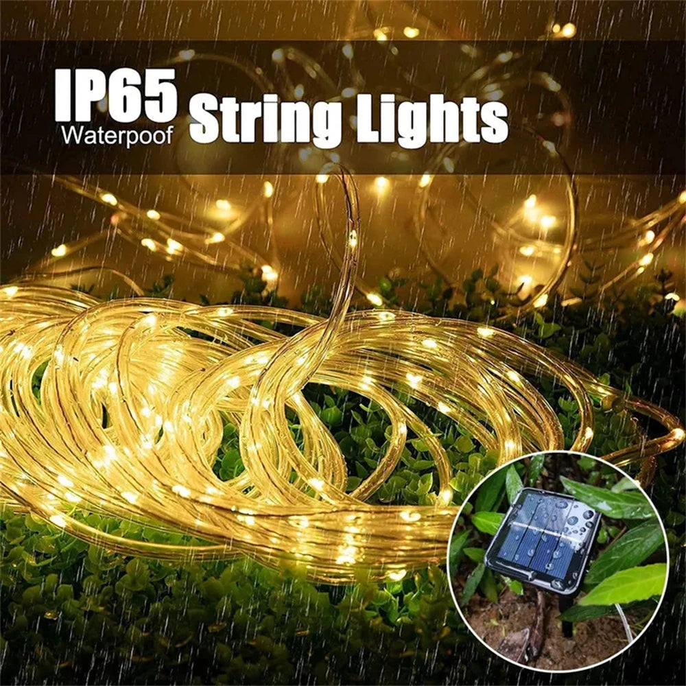 7M/12M/22M/32m Outdoor Solar Tube Rope Led Light Garden Christmas Decoration Fairy String Light Outdoor Wedding Party Led Lamp