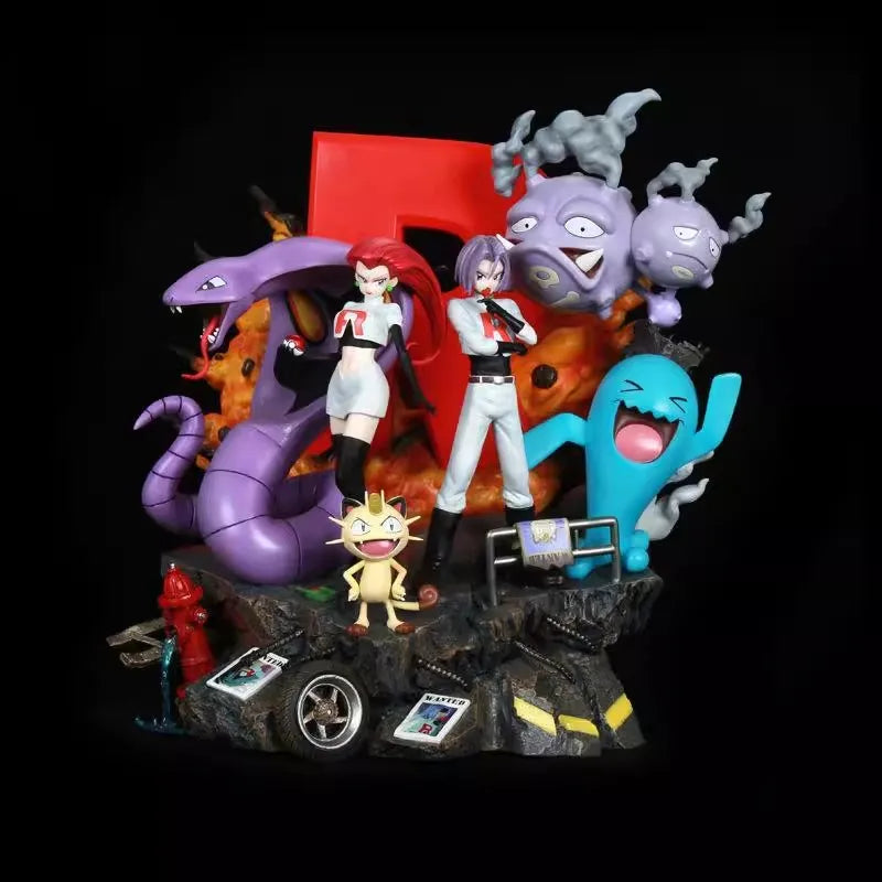 41cm Pokemon Evolution Figure Anime Figures With Led Light Statue Ash Ketchum Figures 38cm Egg Rocket Team Collection Model Toys
