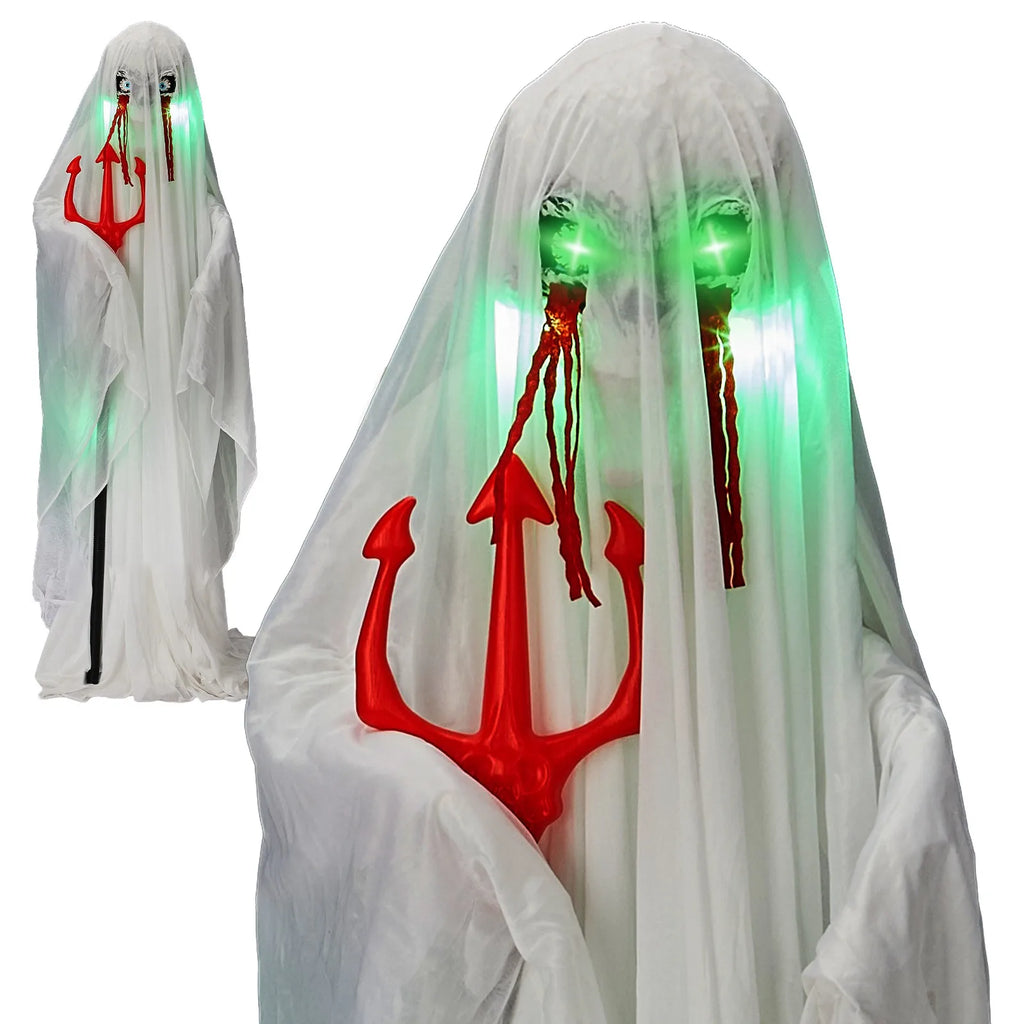 Halloween Decor 4.3 FT Sound-Actived Life Size Animatronics Ghost with Trident
