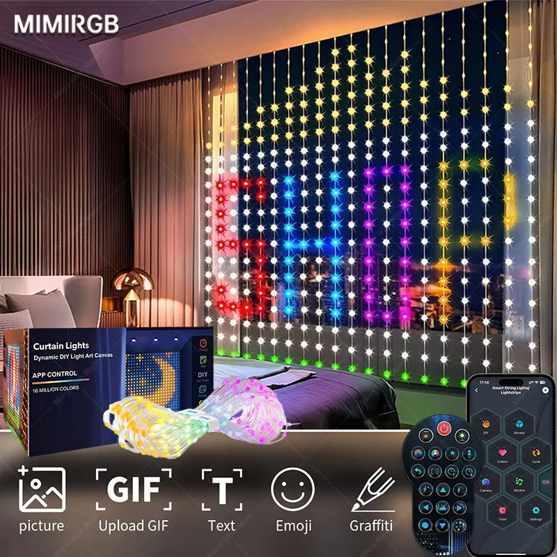 400LEDs Smart Curtain Lights App Control LED String RGB Fairy Lights DIY Pattern Music Sync for Window Holiday Party Decoration