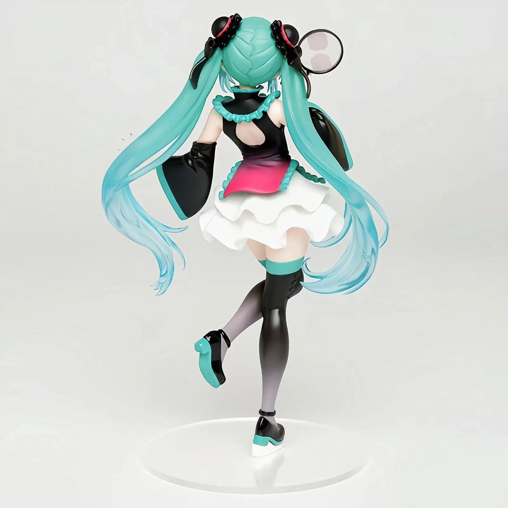 Hatsune Miku Anime Girl Figures Chinese Style Cheongsam Standing Posture with a Fan in Hand Figurines Doll Model Kids Toys Gifts