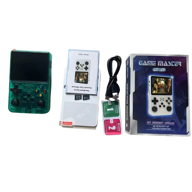 Console R36s 128gb Retro Handheld Video Game Console 3.5inch for Kids Gift with Protective Case and r36s Screen Protecter