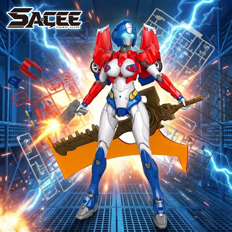 2026.Upgraded Arcee Sassy Mecha Action Figure Assemble Model Toy With Light Up Eyes Large Sword Collectible Robot Building Kit