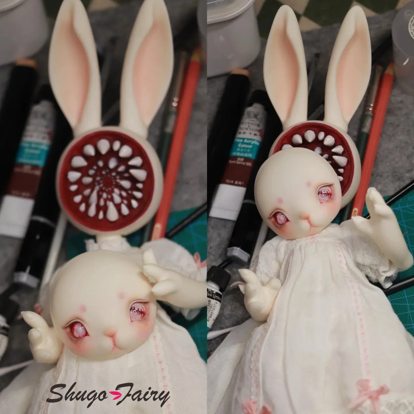 ShugaFairy Bjd Dolls 1/5 Moon White Halloween Rabbit Doll with Chomper Face Plate Tail Heart All in High Quality Doll Ball