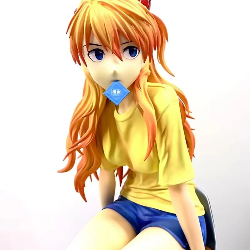 Asuka Sitting Position Bread Gk Model Handmade Animation 2D Beautiful Girl Desktop Chassis Collectible Anime Figurine