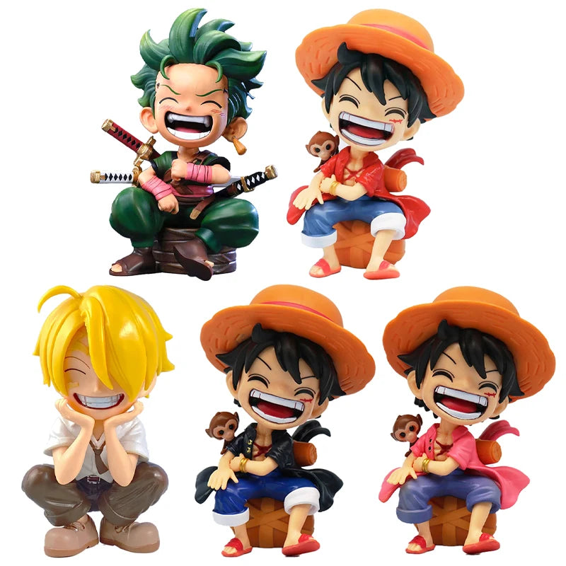 Anime Action Figure Statue: Sitting Luffy, Zoro, Sanji Chibi Style Car Decor Gift for OP Fans