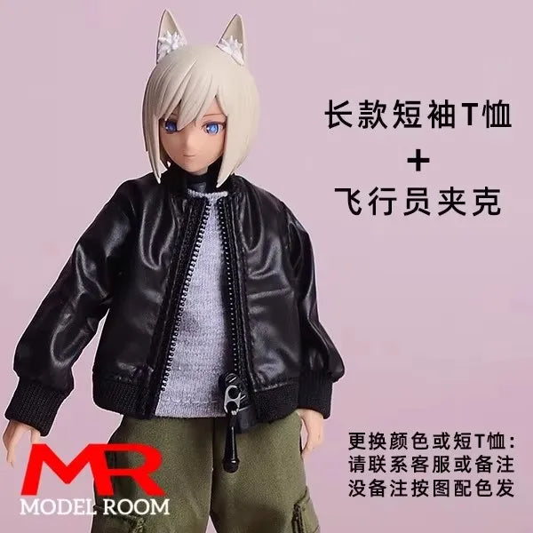 ATStory 1/12 Female Short T-shirt Zipper Jacket Clothes Model Fit 6'' SnailShell SHF ML Romankey Soldier Action Figure Body Doll