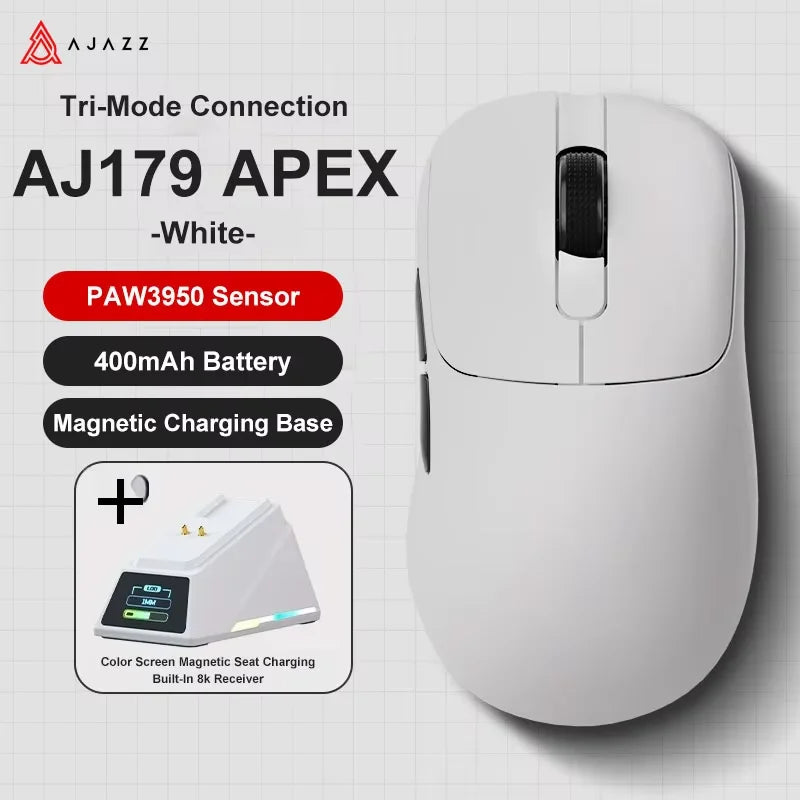 AJAZZ AJ179 APEX PAW3950 3000DPI 8Khz Kabellose Gaming-Maus Rechtshänder Ergonomische Maus mit RGB-Magnetbildschirm-Ladestation