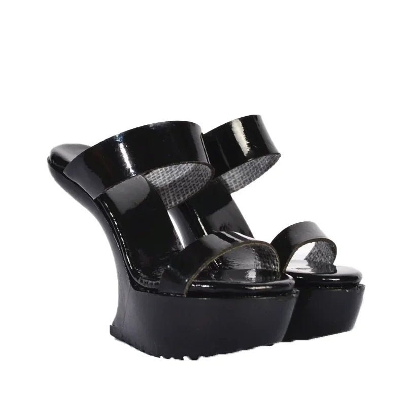 1/6 Scale Sexy Leather Fat Shoes Sandal Women Wedges High Heels Shoes Model for TBLeague Phicen S28A 29B S38A S39B S42 S43 Body