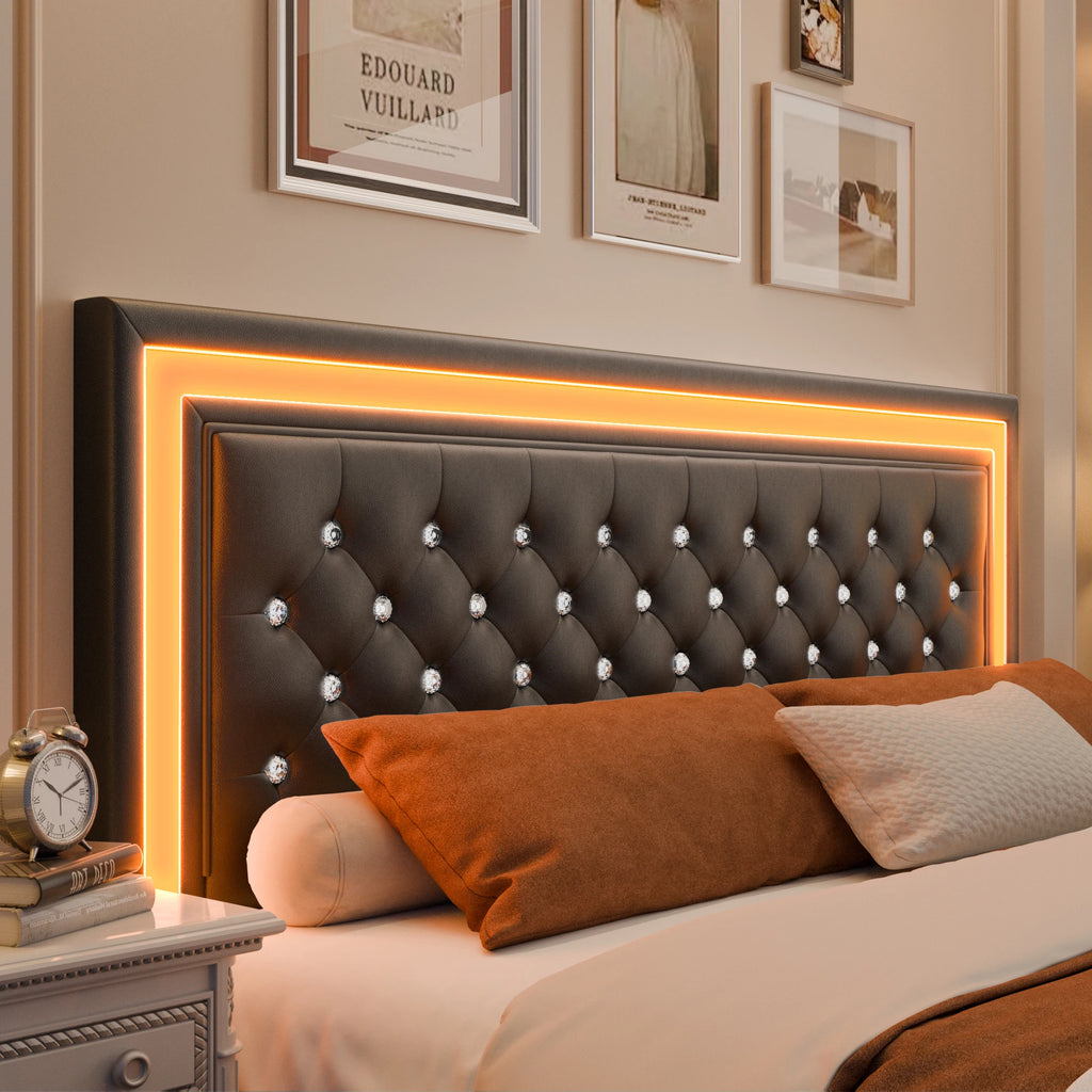 GEGOFORU Queen LED Platform Bed Frame with 4 Storage, PU Leather, No Box Spring, Easy Assembly, 900lbs Capacity