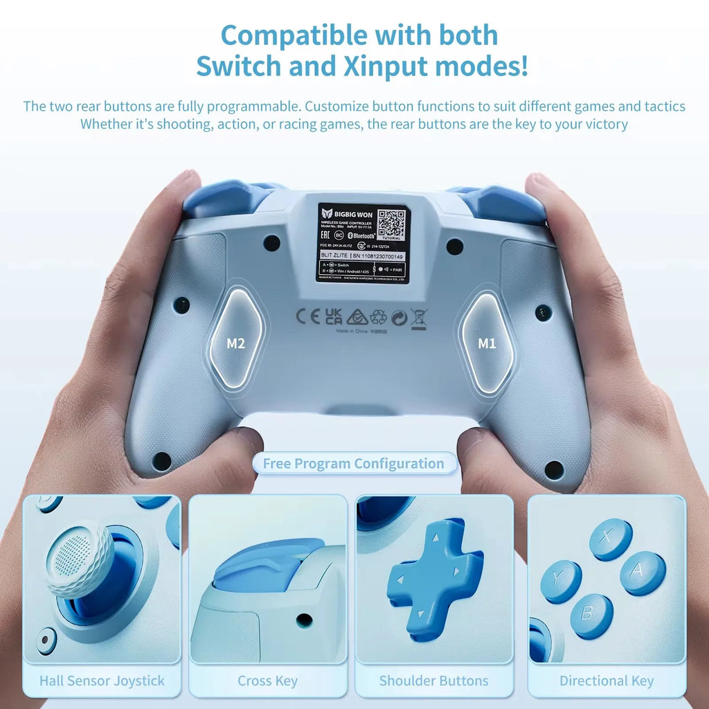 BIGBIG WON CHOCO Bluetooth Gaming Gamepad PC Controller Custom Buttons/NFC/Turbo/6-Axis Function for NS/PC/iOS/Android
