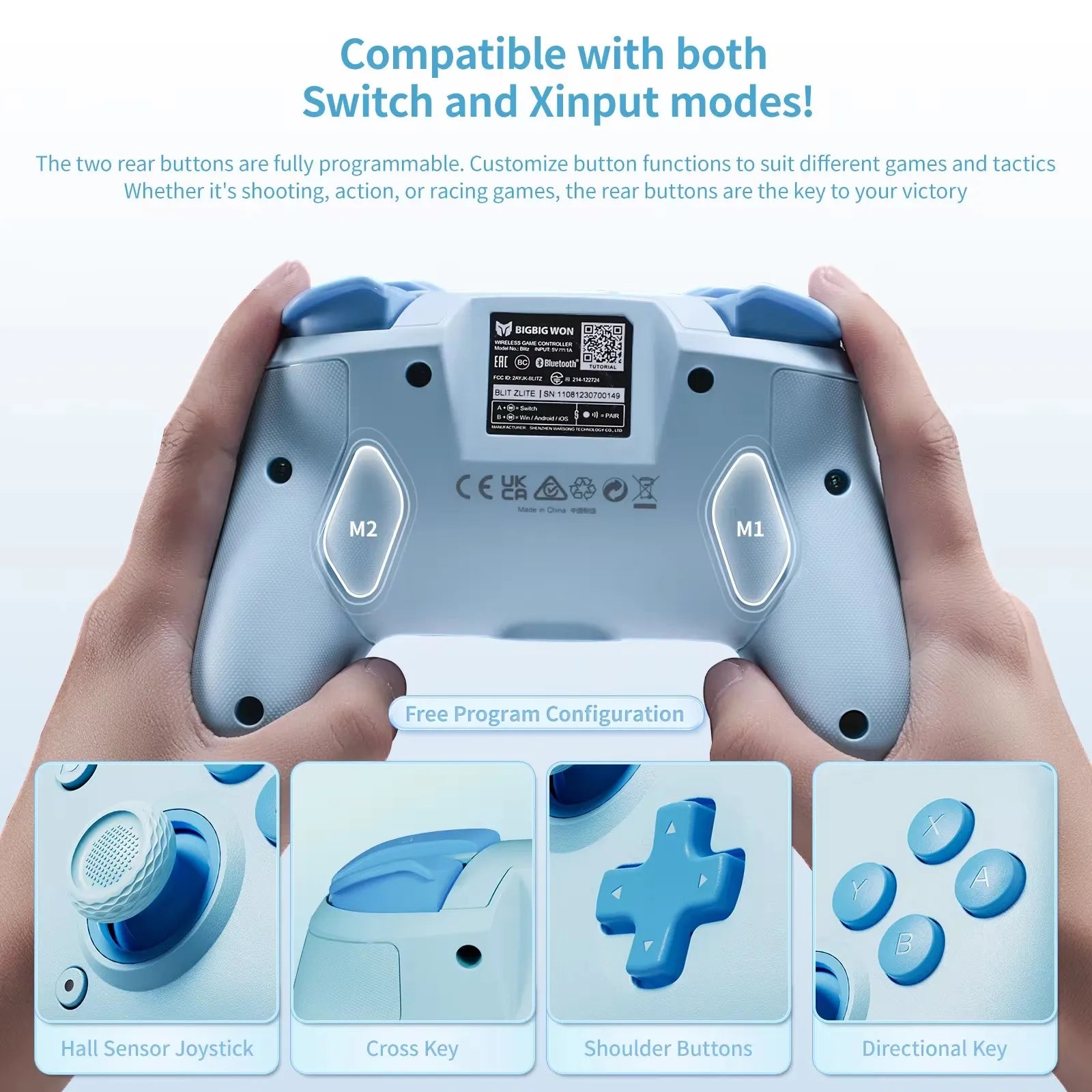 BIGBIG WON CHOCO Bluetooth Gaming Gamepad PC Controller Custom Buttons/NFC/Turbo/6-Axis Function for NS/PC/iOS/Android